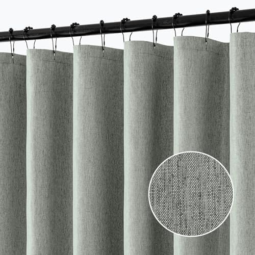 ANRODUO Grey Extra Long Linen Fabric Shower Curtain Set - W72xL96