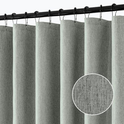 ANRODUO Grey Extra Long Linen Fabric Shower Curtain Set - W72xL108
