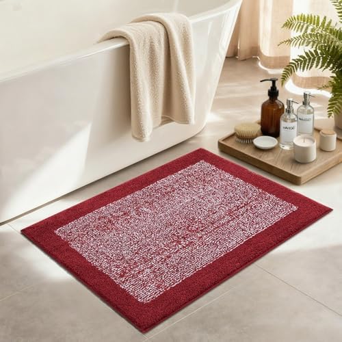 36x24 Large Bathroom Rugs Non Slip Washable, Soft Absorbent Bath Mat Red
