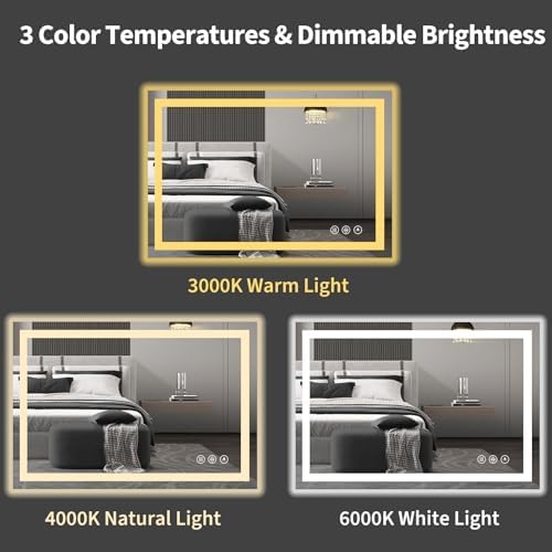 Koonmi 36x24 LED Bathroom Mirror, Shatterproof Mirror with Light