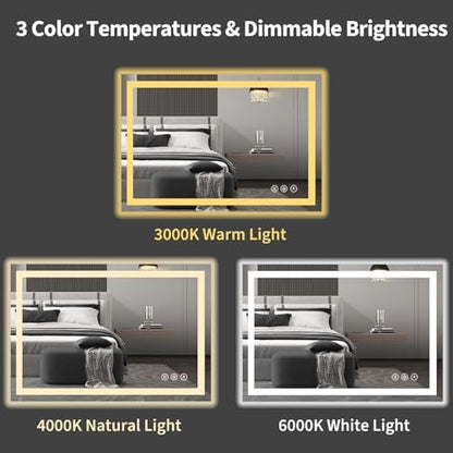 Koonmi 36x24 LED Bathroom Mirror, Shatterproof Mirror with Light
