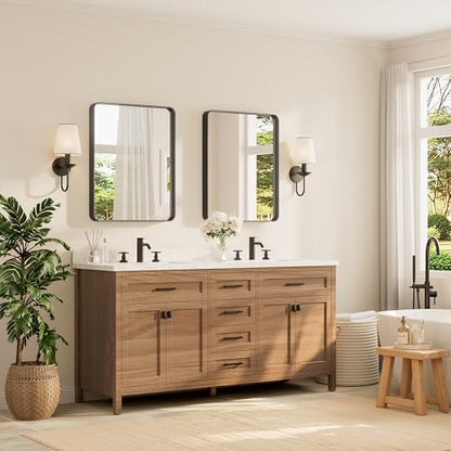 TETOTE Black Framed Bathroom Mirror, 24 x 30 Inch Matte Metal Frame Vanity Mirror, Modern Farmhouse Wall Mounted Rectangle Mirror (Horizontal/Vertical)