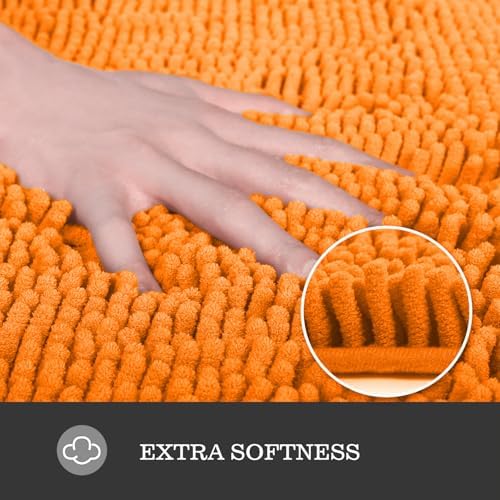 Yeaban Chenille Orange Bathroom Rug 20"x32", Non-Slip Rubber Backing