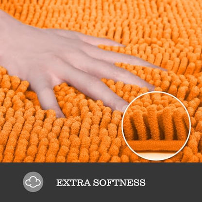 Yeaban Chenille Orange Bathroom Rug 17"x24", Non-Slip Rubber Backing