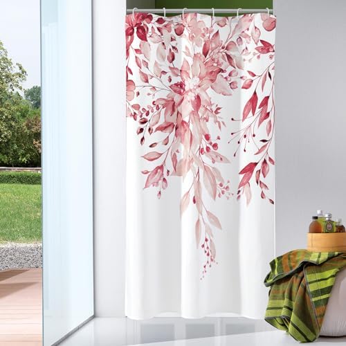 Gibelle Pink Eucalyptus Shower Curtain, Watercolor Floral Print, 36x72