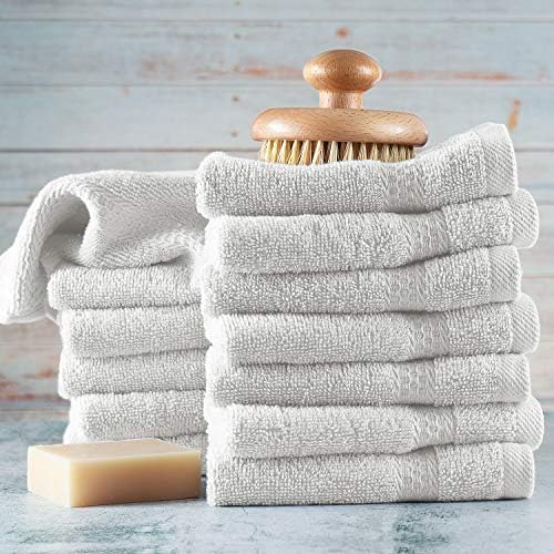 Hearth & Harbor Washcloths 12 Pack - 100% Cotton Washcloth for Body and face, High Absorbent and Soft 13"x13" Body Wash Cloth, Quick Dry - White Washcloths