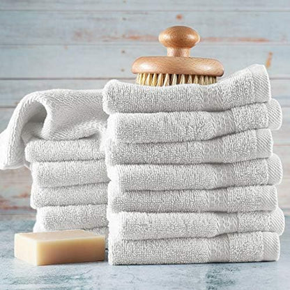 Hearth & Harbor Washcloths 12 Pack - 100% Cotton Washcloth for Body and face, High Absorbent and Soft 13"x13" Body Wash Cloth, Quick Dry - White Washcloths