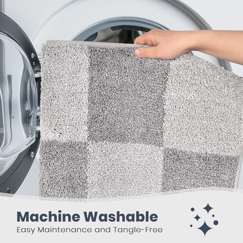 PURRUGS Bathroom Rug Non-Slip Machine Washable 30" x 46", Super Absorbent and Quick-Dry Bath Mat, Extra Soft and Plush Bath Rug for Shower, Bathtub and Sink, Light Grey & Grey