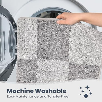 PURRUGS Bathroom Rug Non-Slip Machine Washable 24" x 60", Super Absorbent and Quick-Dry Bath Mat, Extra Soft and Plush Bath Rug for Shower, Bathtub and Sink, Light Grey & Grey