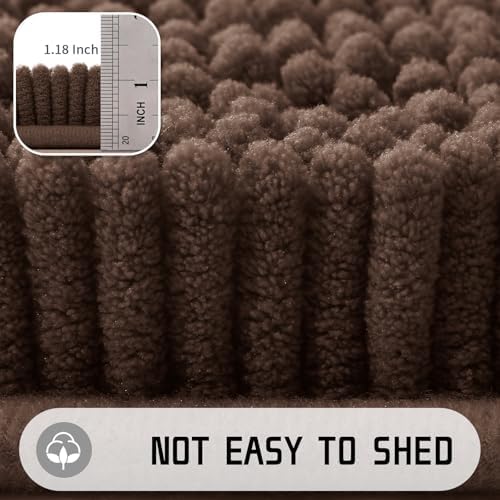 Yimobra Washable Bathroom Rugs, Super Soft & Absorbent Chenille Bath Mat for Floor & Carpet, Quick Dry Non Slip Bath Mat for Tub Shower, 24" x 17",Brown