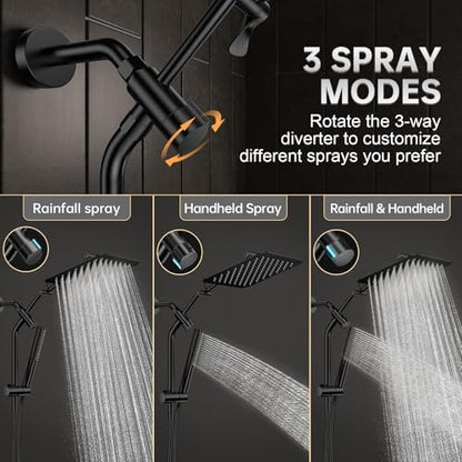 Veken All Metal 10" Luxurious Rain Shower Head with Handheld Spray,Square