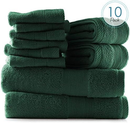 Hearth & Harbor Bath Towels for Bathroom - 100% Ring Spun Cotton Luxury - Ultra Soft & Highly Absorbent, Bath Towels Set of 10 - Hunter Green (Pack of 6)