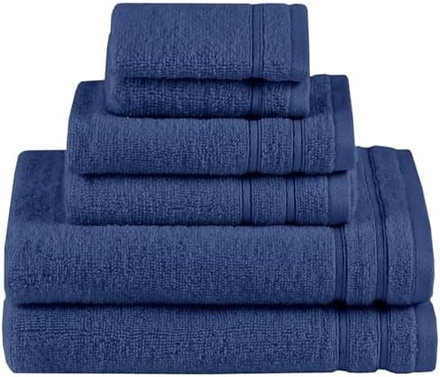 Comfort Spaces 6 Pc Towel Set, 100% Cotton Zero Twist, Indigo Navy Blue