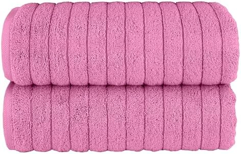 Elegant Comfort 100% Turkish Cotton Corduroy Ribbed Luxury Soft 2 Pack Bath Towels 27 x 54 Inch - Ultra Plush, Absorbent, Quick Dry, Hotel Spa Quality Towels for Bathroom Essentials, Light Pink