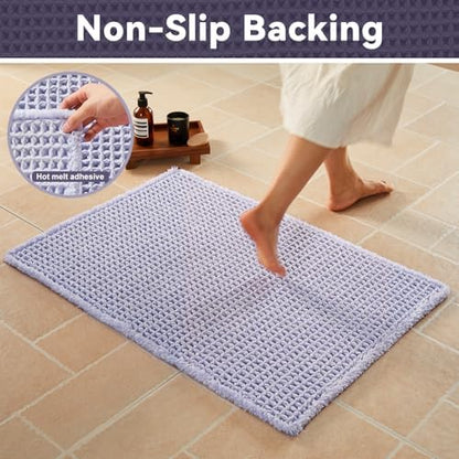 Triohero Waffle Runner Bath Mat - Long Bathroom Rugs Non Slip Washable, Ultra Soft Super Absorbent Quick Dry Boho Farmhouse Bathroom Decor, 24" x 72", Lavender Cream