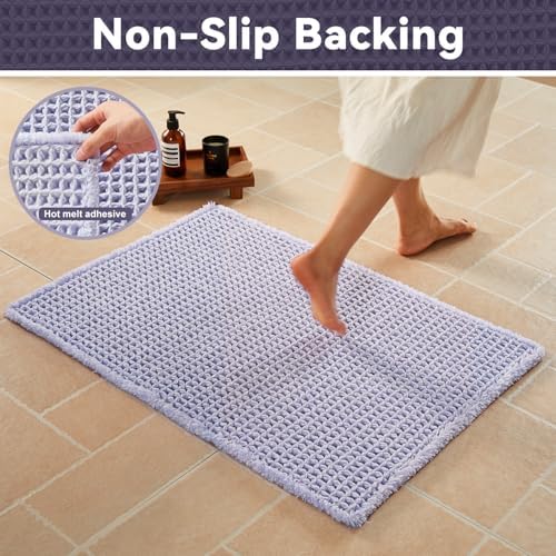 Triohero Waffle Bath Mat, Cute Bathroom Rugs Non Slip, 24x48 Lavender Cream