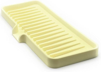 Silicone Soap Dish Tray and Sponge Holder with Drain Chute, Rectangular, Kitchen and Bathroom Sink Organizer (Pale Yellow, 9"x3.5")