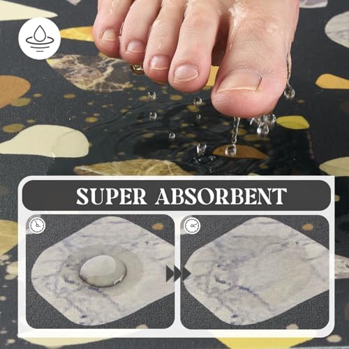 MontVoo -Bath Mat-Non Slip Thin Bathroom Rugs Fit Under Door- Quick Dry Absorbent Faux Suede Surface Grey Bathroom Floor Mats-Shower Rug for in Front of Bathtub Shower Black & Multi Color 17x27.5