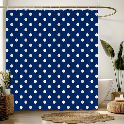 Polka Dot Shower Curtain Blue White Retro Spot Vintage Fabric Decorative Bathroom Curtains with Hooks,60" Wx70 H