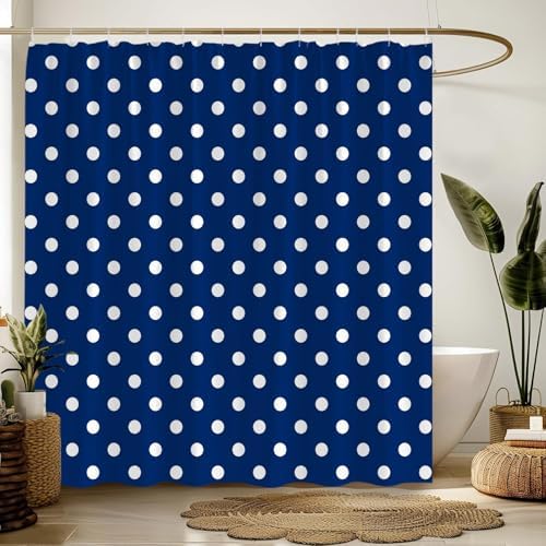 Polka Dot Shower Curtain Blue White Retro Spot Vintage Fabric Decorative Bathroom Curtains with Hooks,70" Wx70 H