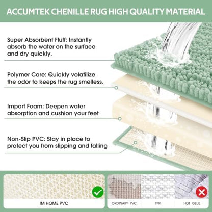 Upgrade Luxury 2 Piece Sage Green Toilet Bathroom Rug Mat U Shape 24"x20"+48"x20", Ultra Soft Thick Absorbent Bath Mats, Non Slip Chenille Toilet Mat for Bathroom, Bedroom, Kitchen, Shower, Tub