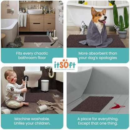 Small Chenille Bath Mats 22"x14", Plush Absorbent Bath Mats Quick Dry, Soft & Machine Washable, Non Slip Carpet for Bathroom, Thick Bathroom Rugs, Shower Restroom Rug Mat, Alfombras De Bano, Bathrugs