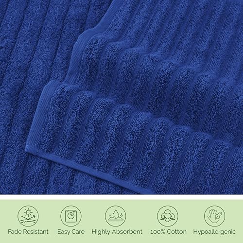 Elegant Comfort 100% Turkish Cotton Corduroy Ribbed Luxury Soft 2 Pack Bath Towels 27 x 54 Inch - Ultra Plush, Absorbent, Quick Dry, Hotel Spa Quality Towels for Bathroom Essentials, Royal Blue