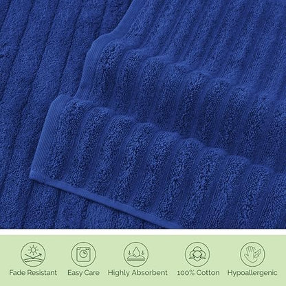 Elegant Comfort 100% Turkish Cotton Corduroy Ribbed Luxury Soft 2 Pack Bath Towels 27 x 54 Inch - Ultra Plush, Absorbent, Quick Dry, Hotel Spa Quality Towels for Bathroom Essentials, Royal Blue