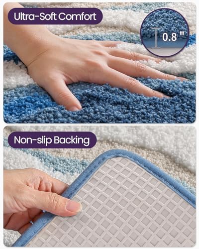 DEXI Cute Bath Mat, Sea Ocean Wave Bathroom Rugs, 43x26 Blue