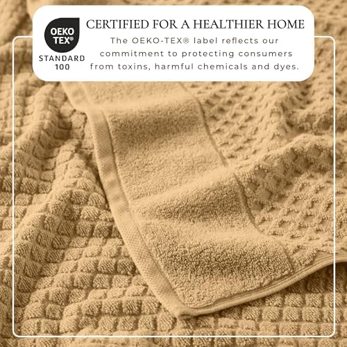 Great Bay Home Bath Towels - 100% Cotton 6 Piece Towel Set - Diamond Waffle Weave - Absorbent, Durable, Quick-Dry Towels for Bathroom (Sand)