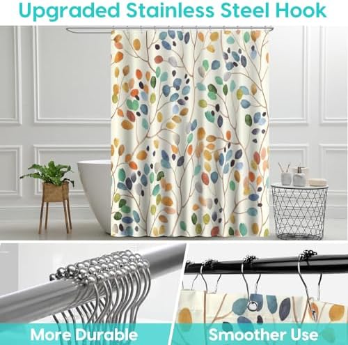Amaredom Floral Shower Curtain with 12 Metal Hooks, 72x72 Inches