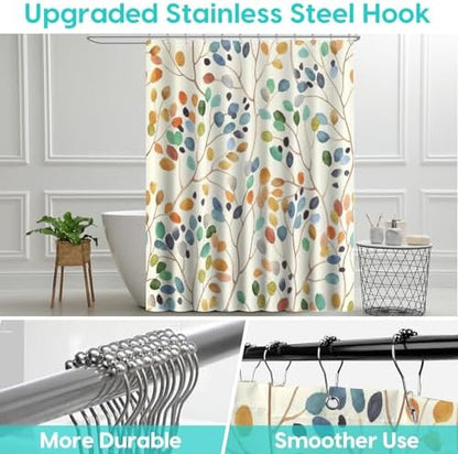 Amaredom Floral Shower Curtain with 12 Metal Hooks, 72x72 Inches