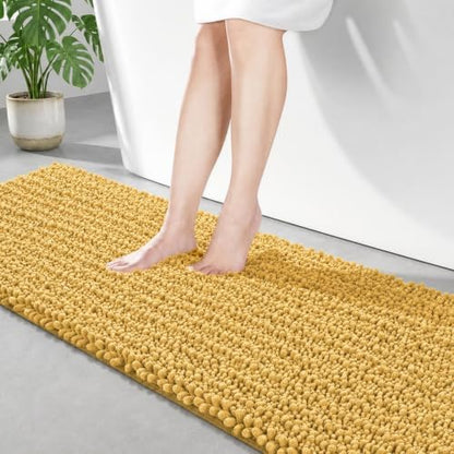 Disolla Yellow Bathroom Runner Rug 24x70 Inch - Extra Long Chenille Bath Mat, Luxury Shaggy Plush Absorbent Rug, Non-Slip Large Runner for Floor and Laundry Room