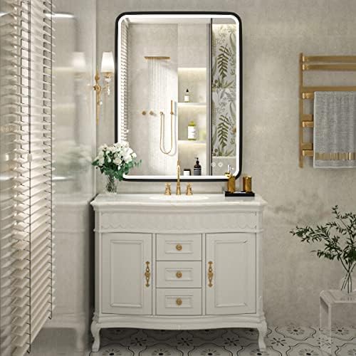 36x28 Inch LED Black Frame Bathroom Mirror,3 Color