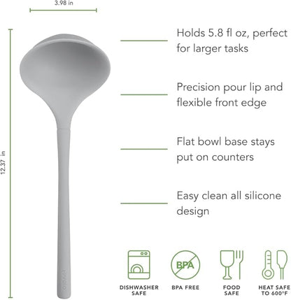Tovolo Flex Core Silicone Ladle BPA Free Oyster Gray Deep Silicone Soup Ladle, Heat Resistant All Silicone Ladle Construction, Large Dishwasher Soup Ladle Kitchen Utensil for Cooking