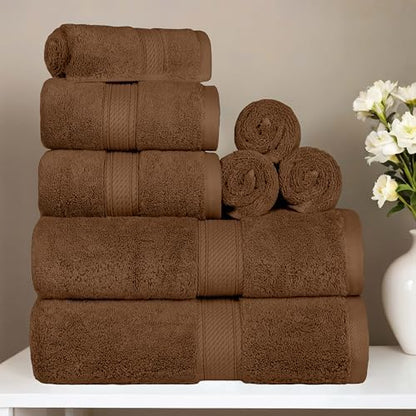 SUPERIOR Egyptian Cotton Ultra Plush & Absorbent, 8 Piece Set, Chocolate