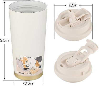 Funkrin Coffee Travel Mug with Flip Lid, 16oz Insulated Tumbler Cup with Ceramic Coating, Double Wall Vacuum Leak-Proof Tumbler for Office School Party Camping