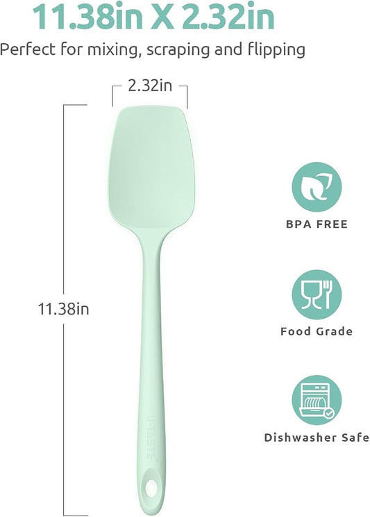 Heat Resistant Silicone Spoon Spatula: U-Taste 600ºF High Heat Flexible 11.38in Silicon Mixing Stirring Cooking Scraping Baking Bowl Scraper, Seamless for Kitchen Nonstick Cookware (Mint Green)