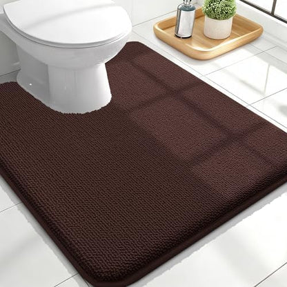 OLANLY Memory Foam Bathroom Toilet Rug U-Shaped 24x20, Absorbent Mat, Brown
