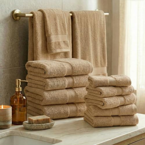 SUPERIOR Egyptian Cotton Ultra Plush & Absorbent, 12 Piece Set, Toast