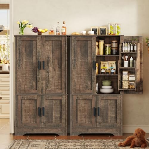 43”H Pantry Cabinet with 4 Doors, Kitchen Cabinet with 6 Door Shelves