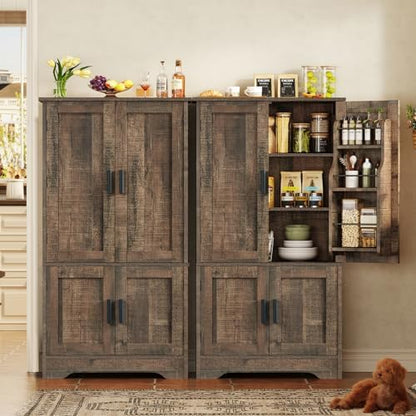 43”H Pantry Cabinet with 4 Doors, Kitchen Cabinet with 6 Door Shelves