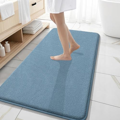 OLANLY Memory Foam Bathroom Runner Rug 47x20, Absorbent Long Mat, Airy Blue