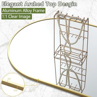 Dewfig Arched Full Length Mirror, 77"x38" Large Floor Mirror, Gold