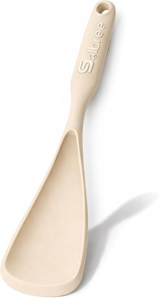 Silicone Spoon Spatula for Cooking - Multifunction Scoop Spatula Spoonula - Heat Resistant Cooking Spoon for Nonstick Cookware - Large Silicone Kitchen Spoon - Seamless Design (Khaki,1pc)