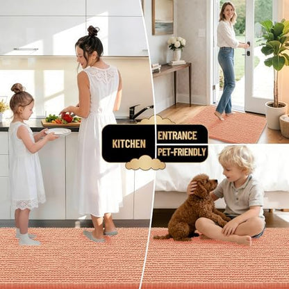 OLANLY Thick Chenille Bathroom Rugs 36x24, Soft Absorbent Bath Mat, Peach