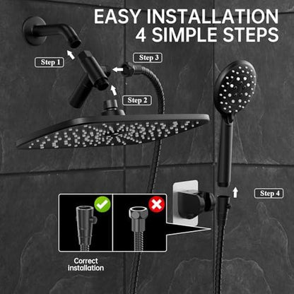 Veken 11.8“ Rain Shower Head with Handheld,Dual High Pressure Shower Heads