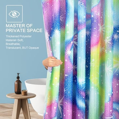 Rainbow Shower Curtain Holographic Gradient Colorful Kids Shower Curtain for Bathroom, Waterproof Polyester Machine Washable Home Decor Bath Curtains with Hooks, 72 x 72 Inch