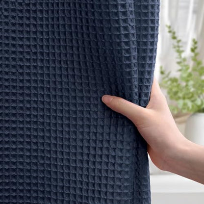 Long Waffle Shower Curtain Heavyweight Cotton Fabric Navy Blue 72Wx78L