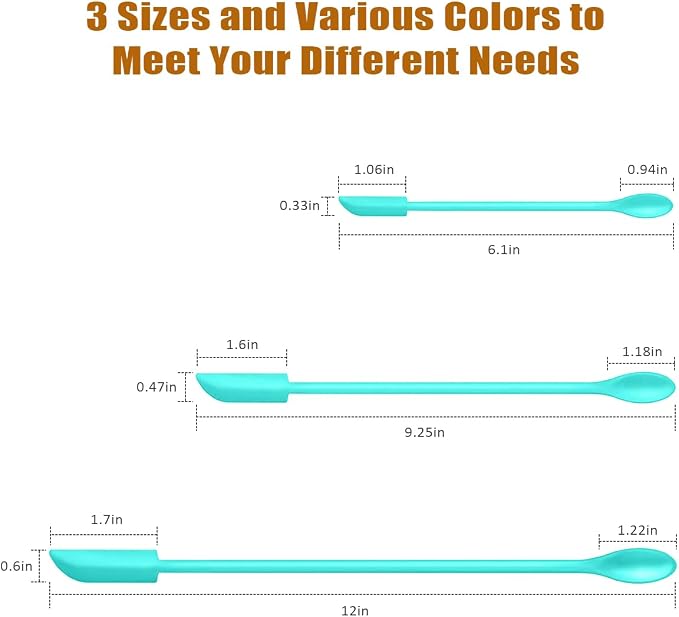 Silicone Spatula Set (3Pcs) - Mini Scraper Tool for Beauty & Food - Reach Every Last Drop, Multi-Size Spatulas for Makeup Jars, Lotion Bottles & Kitchen Containers (Blue)